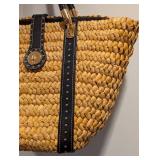 LB - Michael Kors Straw Tote with Black Leather Straps & Gold Hardware