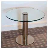LLR - Glass Top Chrome Side Table - (Chip on Rim)