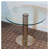 LLR - Glass Top Chrome Side Table - (Chip on Rim)