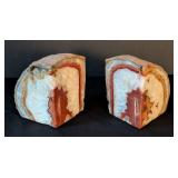 LLR - Agate Geode Bookends - Red & Orange Banding with Crystal Interiors (Pair)
