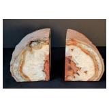 LLR - Agate Geode Bookends - Red & Orange Banding with Crystal Interiors (Pair)