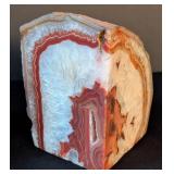 LLR - Agate Geode Bookends - Red & Orange Banding with Crystal Interiors (Pair)