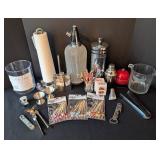 LB - Vintage Barware Lot: Moet Petite Liqueur Pitcher, Mumm Stopper, 3 Pkg Oggi Wood Picks