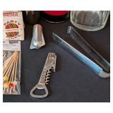 LB - Vintage Barware Lot: Moet Petite Liqueur Pitcher, Mumm Stopper, 3 Pkg Oggi Wood Picks