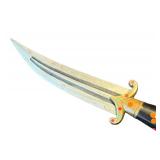 K - Vintage Dagger with Color-Inlaid Handle & Brass Guard - Leather Scabbard