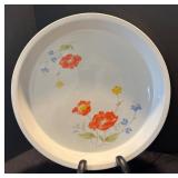 P - Floral Ceramic Serving Set - Floral Plate, Yellow Pedestal Compote, Small Two-Section Dish