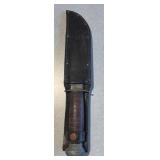 K - Vintage Knife with Leather-Wrapped Handle & Leather Sheath