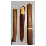 K - Vintage Knife Trio - 3 Knives with Leather & Wood Sheaths