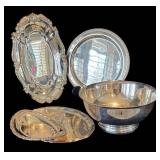 P - Vintage Silver-Plated Platters and Bowl