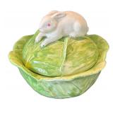 P - Leaf-Lettuce Pattern Ceramic Serving Platters & Bunny-Lidded Lettuce Bowl