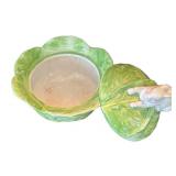 P - Leaf-Lettuce Pattern Ceramic Serving Platters & Bunny-Lidded Lettuce Bowl