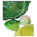 P - Leaf-Lettuce Pattern Ceramic Serving Platters & Bunny-Lidded Lettuce Bowl
