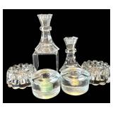 P - Crystal and Clear Glass Candle Holders Set - Candlesticks, Rosette-Edge & Round Tealight Holders