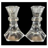 P - Crystal and Clear Glass Candle Holders Set - Candlesticks, Rosette-Edge & Round Tealight Holders
