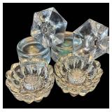 P - Crystal and Clear Glass Candle Holders Set - Candlesticks, Rosette-Edge & Round Tealight Holders