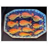 P - Fish Motif Ceramic Platter - Vibrant Goldfish Scene