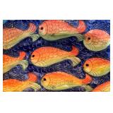 P - Fish Motif Ceramic Platter - Vibrant Goldfish Scene