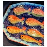 P - Fish Motif Ceramic Platter - Vibrant Goldfish Scene
