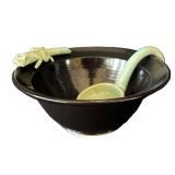 K - Gecko Accent Condiment Dish with Green Glaze Spoon