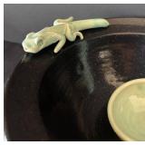 K - Gecko Accent Condiment Dish with Green Glaze Spoon