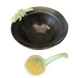 K - Gecko Accent Condiment Dish with Green Glaze Spoon