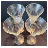 P - Vintage Etched Stemware Glasses - Set of 4