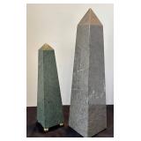 P - Two Marble Obelisks - Speckled Green & Gray