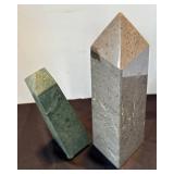 P - Two Marble Obelisks - Speckled Green & Gray