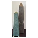 P - Two Marble Obelisks - Speckled Green & Gray
