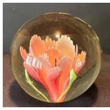 K - Pink Floral Glass Paperweight