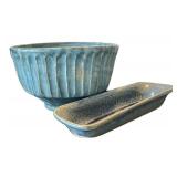 P - Blue Glazed Pottery Bowl & Tray by Millner and More
