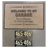 G - Humorous Garage Rug with Vintage Minnesota 1940 License Plates