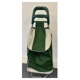 G - Vintage Rolling Bag - Green Canvas with Beige Trim on 2-Wheel Trolley