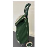 G - Vintage Rolling Bag - Green Canvas with Beige Trim on 2-Wheel Trolley