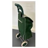 G - Vintage Rolling Bag - Green Canvas with Beige Trim on 2-Wheel Trolley