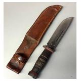 G - Vintage Bowie Knife with Leather-Wrapped Grip and Sheath