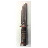 G - Vintage Bowie Knife with Leather-Wrapped Grip and Sheath