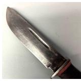 G - Vintage Bowie Knife with Leather-Wrapped Grip and Sheath