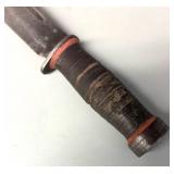 G - Vintage Bowie Knife with Leather-Wrapped Grip and Sheath