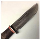 G - Vintage Bowie Knife with Leather-Wrapped Grip and Sheath