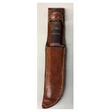 G - Vintage Bowie Knife with Leather-Wrapped Grip and Sheath