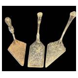 K - Three Pie/Cake Servers with Engraved Vintage Floral Pattern