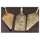 K - Three Pie/Cake Servers with Engraved Vintage Floral Pattern