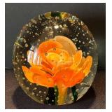 K - Orange Floral Controlled Bubble Paperweight