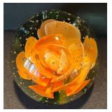 K - Orange Floral Controlled Bubble Paperweight