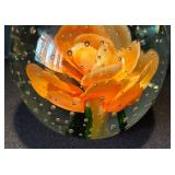 K - Orange Floral Controlled Bubble Paperweight
