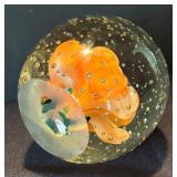 K - Orange Floral Controlled Bubble Paperweight