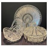 DR - Crystal and Clear Glass Platter with Basket & Covered Candy Dish