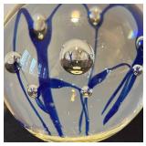 K - Handblown Glass Paperweight - Blue Swirl with Orbs