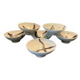 DR - Six Pottery Bowls - Beige Glaze with Dark Brown Slip